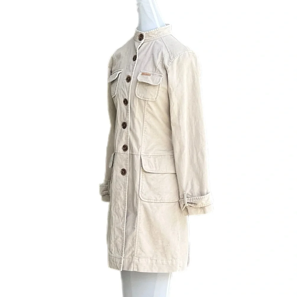 Tommy Jeans Vintage Velvet Trench  Coat Khaki Cream  Med Cute Great Condition - Picture 3 of 14